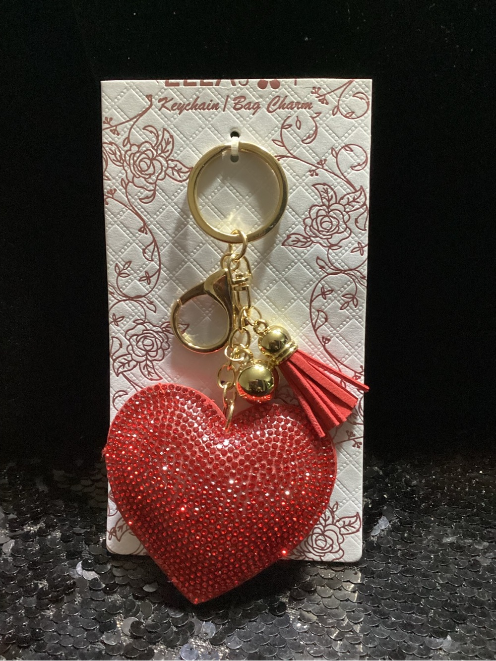 Red Crystal Heart Keychain Bag Charm with Tassel